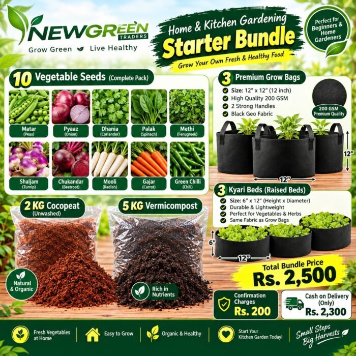 kitchen gardening Deal , 5 kg Vermicompost, 2 kg cocopeat, 3 raise beds 12 by 6 inches, 3 grow bags for plant 12 by 12 inch size